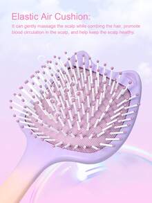 1pc Mini Air Cushion Comb With Handle, Gradient Color Cute Cat Ear Design, Wet/Dry Use, Portable Detangling Hair Comb, Scalp Massage, Suitable For Fine/Curly/Dry Hair, Hair Care Essential, Girls Gift, Travel Must-Have, Multiple Colors Available - Multicolor - View 4