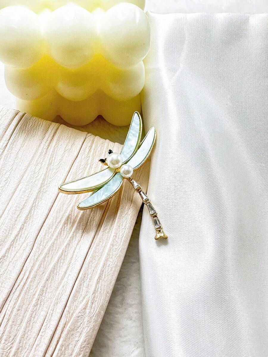 1個時尚鋅合金蜻蜓造型鑽石裝飾別針，豪華簡約服飾配件 - 彩色 - 查看 1