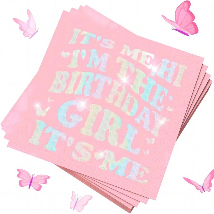 20 件 Singer 生日装饰餐巾 | It's Me Hi I'm The Birthday Wemen It's Me 派对用品激光鸡尾酒餐巾 - 粉色 Wemen 生日单身派对餐具，圣诞节