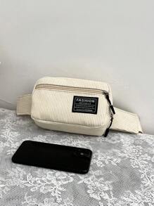 1 件纯色灯芯绒面料时尚运动迷你胸包，简约百搭单肩包学生通勤礼物秋季圣诞节尖叫包腰包旅行包单肩包冬季圣诞礼物腰包腰包时尚休闲户外感恩节钱包假日收纳包斜挎包单肩包骑行包徒步旅行大容量多功能便携式度假侧包 - 米色 - 查看 3