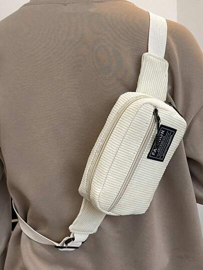 1 件纯色灯芯绒面料时尚运动迷你胸包，简约百搭单肩包学生通勤礼物秋季圣诞节尖叫包腰包旅行包单肩包冬季圣诞礼物腰包腰包时尚休闲户外感恩节钱包假日收纳包斜挎包单肩包骑行包徒步旅行大容量多功能便携式度假侧包