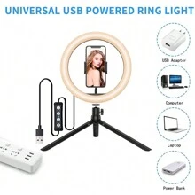 Ring Light With Tripod For Cell Phone, 10 Inch Dimmable Fill Light, 3 Modes 10 Brightness For LED Ring Light Compatible With IPhone/Android Cell Phones - Black - View 3