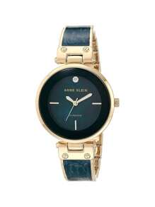 Anne Klein 女士钻石点缀表盘手镯表搭配海军蓝珍珠贝母表盘和合金表带休闲正装商务手表礼物送给女性妻子女友情人节女士手表 AK/2512NVGB - 藏蓝色 - 查看 2