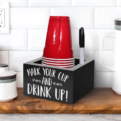 1pc Wooden Disposable Cup Storage Box Square Desktop Bar Coffee Shop Paper Cup Holder,Christmas