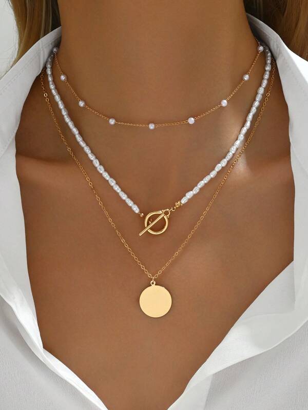 3 Stücke/Set Perlenscheiben Anhänger Halskette, handgemachte Perlen Choker mehrlagige Halskette, zierliche kurze Perlenkette in vielseitigem, mehrlagigem Design für den täglichen Gebrauch, individuell anpassbare Länge