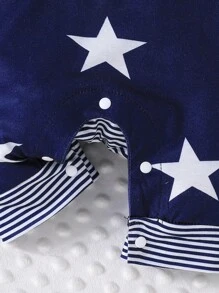 Baby Boy Casual Short Sleeve Round Neck 2 In 1 Romper With Suspender Print Design, Summer - Blue - View 5