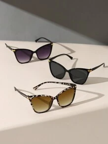 3副/套 女士个性化猫眼复古Y2K眼镜，适合户外旅行、街头摄影、驾驶、海滩休闲，是女士秋冬装、商务休闲装的理想选择，也是夏季海滩度假、户外活动和旅行的完美礼物。 - 黑紫灰白豆花 - 查看 4