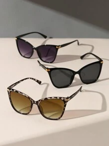 3副/套 女士个性化猫眼复古Y2K眼镜，适合户外旅行、街头摄影、驾驶、海滩休闲，是女士秋冬装、商务休闲装的理想选择，也是夏季海滩度假、户外活动和旅行的完美礼物。 - 黑紫灰白豆花 - 查看 5