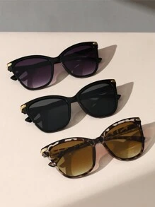 3副/套 女士个性化猫眼复古Y2K眼镜，适合户外旅行、街头摄影、驾驶、海滩休闲，是女士秋冬装、商务休闲装的理想选择，也是夏季海滩度假、户外活动和旅行的完美礼物。 - 黑紫灰白豆花 - 查看 3