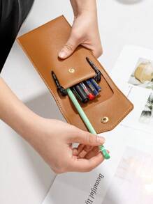 Leather Wide Pencil Case, Creative Large Capacity Student Multifunctional Pencil Case Stationery Bag, Unisex Back To School,Pencil Pouch,School Bag - Single Piece - View 9