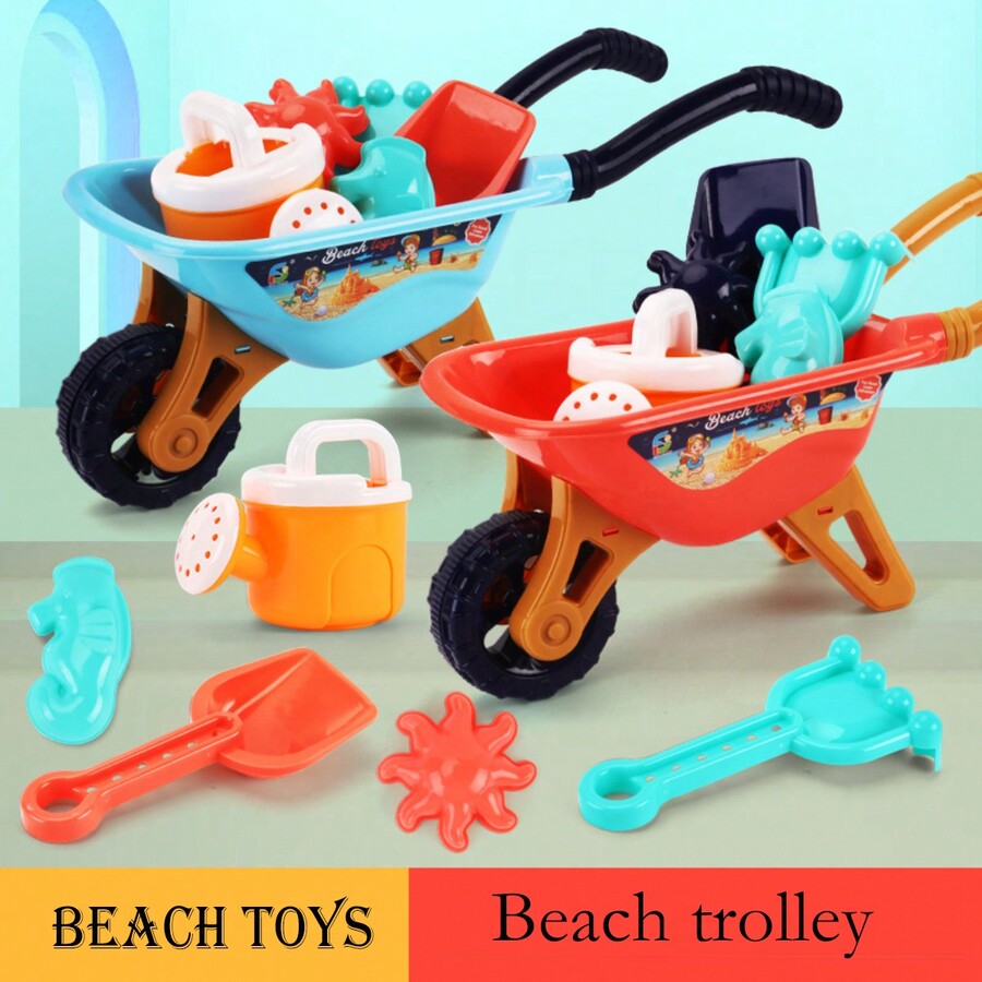 6 Pcs Kids Sand Toy Wheelbarrow Watering Can Sand Rake Mold Garden