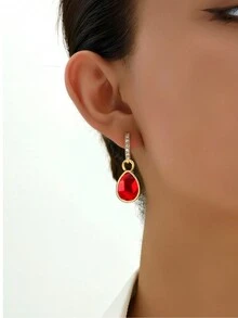 Aretes cuadrados compactos y lindos de joyería para los oídos con goteo de aceite colorido, incrustados con cobre y cristales - Número 2 - Ver 17