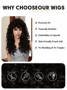 20 Inch Black Curly Wave Synthetic Wig Heat Resistant Long Hair For Woman Daily All Occasions,Elegant And Natural