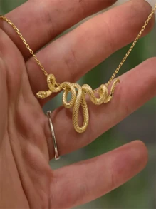 Glittering Golden Silver Snake Chain Necklace - Edgy Punk Rock Hip Hop Jewelry - Daring Unique Snake Pendant For Women & Men - Versatile Party Gift