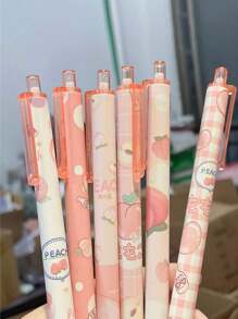 12pcs/10pcs/6pcs/4pcs/1pc Random Color Peach Push-Button Ballpoint Pens, Cute Pink Neutral 0.5mm Black Ink Pens, Essential School & Office Supplies, Signature & Marking Pens - Multicolor - View 2