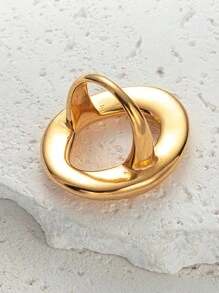 Mazuer 1pc Unique Design Vintage Gold Color Oval Shaped Fashion Ring, Elegant And Versatile, Suitable For Graduation, Holiday, Party, Daily Commute, Vacation - Yellow Gold - View 3
