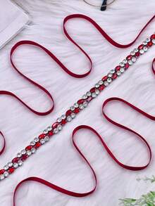 1 Piece Gorgeous Ruby Dress Belt Handmade Thin Wedding Belt Burgundy Ribbon Bow Important Festival Women's Sash - Red Ribbon - View 3