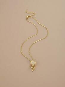 1 pieza Collar de girasol giratorio de acero inoxidable para el Día de San Valentín - Amarillo Oro - Ver 2