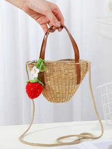 2024新款夏季艺术花草编织手提包沙滩托特包编织袋手机斜挎包 - 貝殼包 - 查看 9