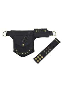 New Classic Retro Style Unisex Waist Bag, Multi-Pocket Design, Casual Minimalist Fashion, Versatile Use, Rivet Embedded Phone & Coin Pouch, Suitable For Outdoor Hiking, Camping, Cycling - Black - View 8