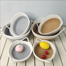 1入手工編織帶手提織物收納籃，雙色零食和雜物組織者 - 彩色 - 查看 13