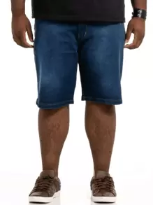 Bermuda Jeans Masculina Plus Size Lisa Com Lycra Tradicional Casual - Lavagem escura - Visão 3