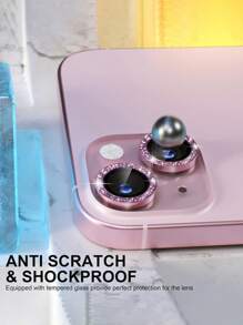 Protector de lente de cámara compatible con iPhone 11/12/13/14/15/16/Pro/Pro Max/Plus/Mini, con absorción fuerte, dureza 9H, protector de pantalla de cristal templado, cubierta individual de anillo de metal, amigable con la caja, regalo ideal para cumpleaños, familia y amigos, cristal brillante, protector de lente, accesorios para teléfono - brillo rosa - Ver 3