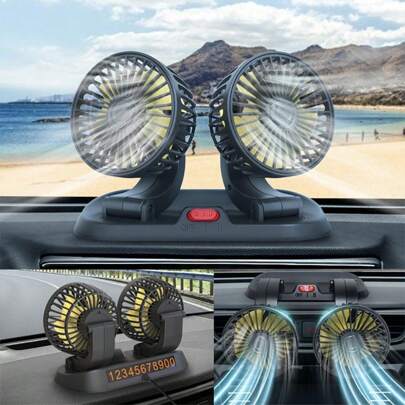 Ventilador de coche, ventilador eléctrico de vehículo giratorio a 360 grados con velocidad de viento ajustable, mini ventilador portátil con soporte, incluye soporte para placa de estacionamiento