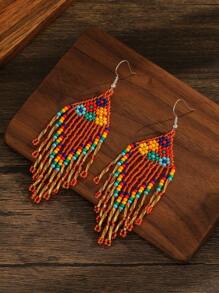 1 对度假波西米亚风格六朵小花玻璃珠手工编织串珠女士时尚吊坠流苏串珠耳环适合日常佩戴和节日礼物情人节