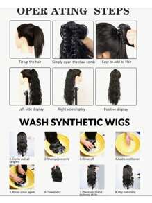 Brown Synthetic Ponytail Extension, Extra Long Wavy Curl Hair Claw Clip, Wave Curly Clip-In Hair Bun For Lady Daily Party