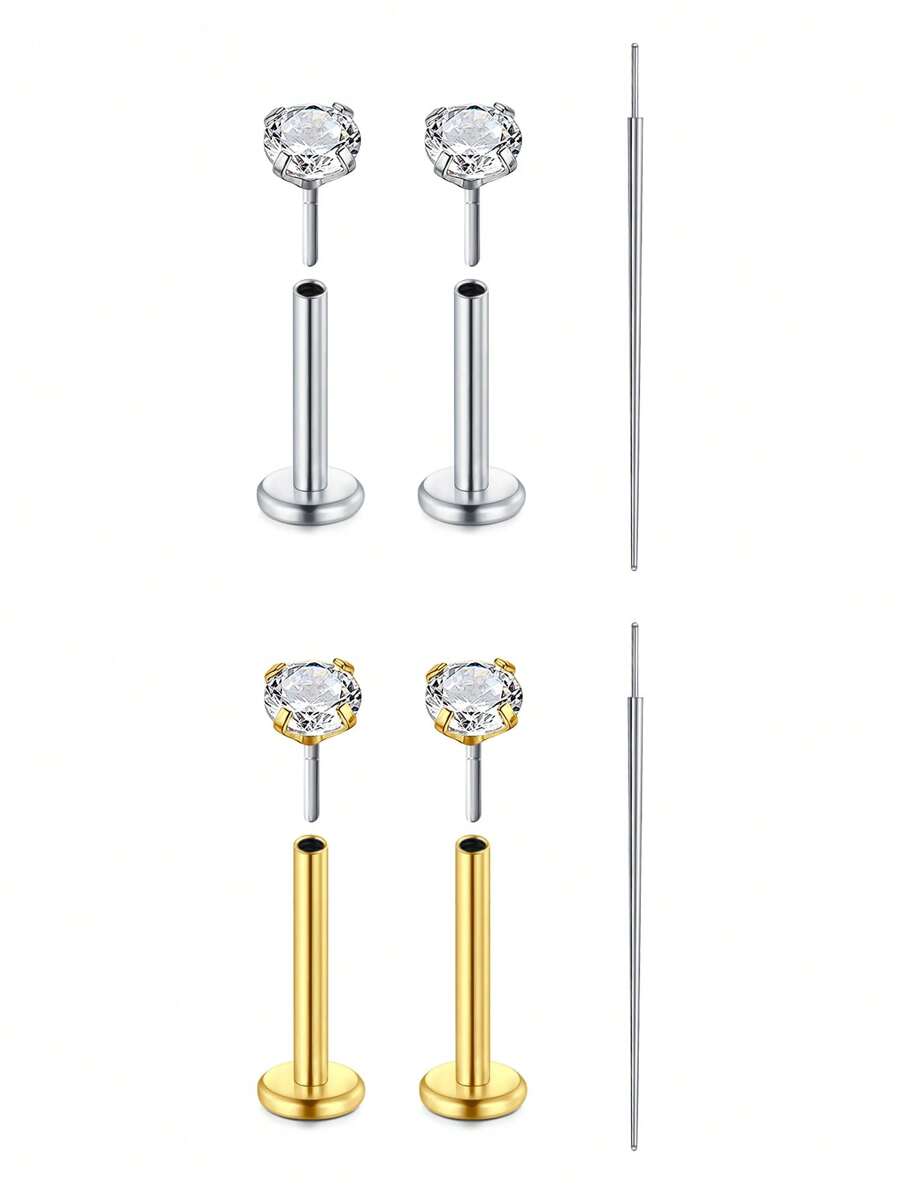 CIZME 3 bucăți 16G/18G/20G Butoane fără fir pentru nas Bijuterii piercing labret din oțel inoxidabil pentru Tragus Monroe Cercei pentru cartilaj Helix pentru buze pentru femei bărbați, șuruburi fără fir pentru nas CZ inele pentru nas pentru femei bărbați inele labret din oțel inoxidabil inele pentru buze ineluri pentru buze CZ Tragus Helix Piercing Bijuterii hipoalergenice, cercei cu spate plat