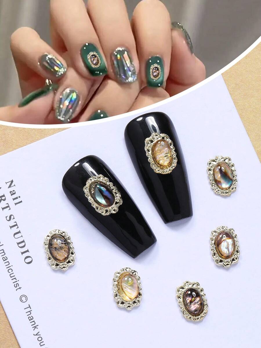 美甲装饰立体大理石纹10个装合金日式DIY美甲配件贝壳石美甲美甲用品指甲饰品美甲宝石