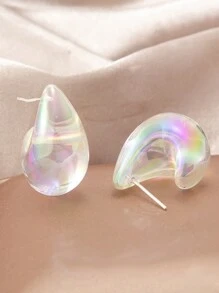 1pair Shining Sweet & Minimalistic Transparent Dopamine Drop Earrings Suitable For Girls' Daily Wear - Water Drop Earrings - View 2