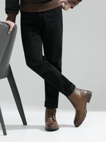 SHOESMALL男士時尚摩托車拉鍊靴戰鬥休閒男裝靴 - 棕色 - 查看 4