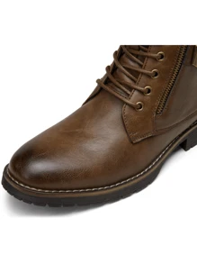 SHOESMALL男士時尚摩托車拉鍊靴戰鬥休閒男裝靴 - 棕色 - 查看 9