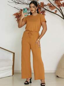 Women Two-Piece Outfits - Camel - View 1