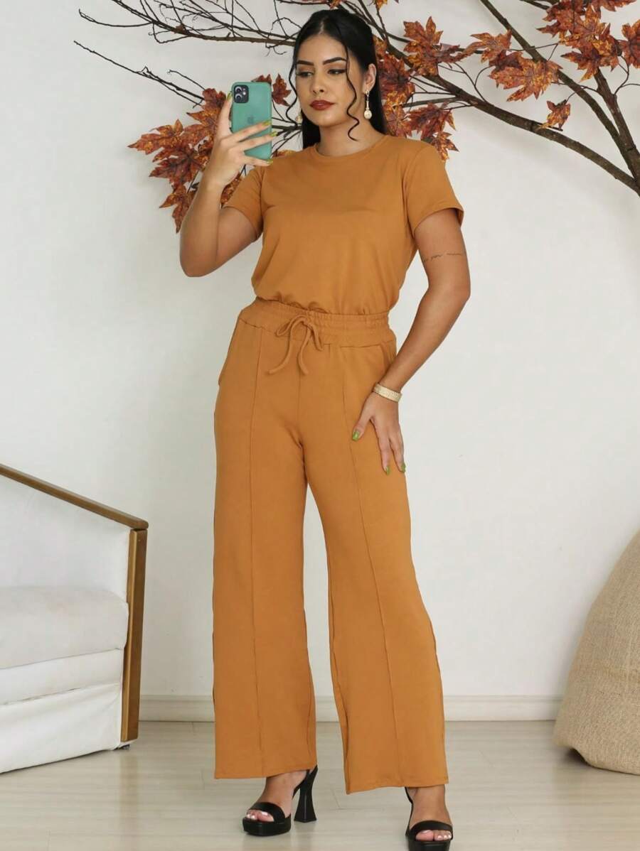 Women Two-Piece Outfits - Camel - View 1