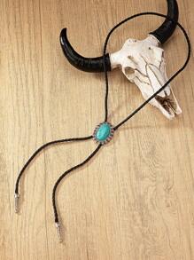 1入西部牛女孩風格藍色綠松石裝飾皮革繩項圈