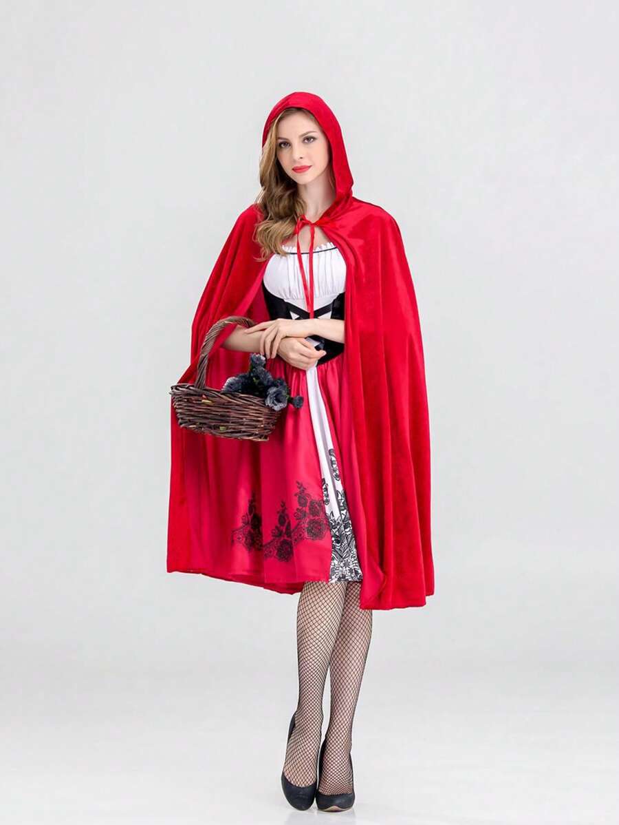 1件装派对装扮小红帽披风红色仙女公主披风角色扮演派对适合各种节日服装万圣节、圣诞节服装 - 紅色 - 查看 1