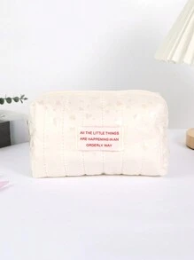 1 Stück glänzende Bleistifttasche mit Herz Muster, große Kapazität Milch Puff weicher Stoff Stifttasche, tägliche Aufbewahrung für kleine Gegenstände, Lernessenzielle Schreibwaren Box, kreativer Home Desktop Ornament