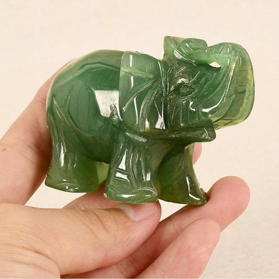 1 pieza de Jade verde natural tallada a mano, escultura de elefante tallada en Jade aventurina verde, figurnia de elefante de Jade natural, decoración de artesanía de cristal natural de elefante