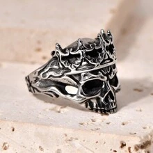 1pc luxe persoonlijkheid trendy schedelkroon roestvrijstalen ring voor heren