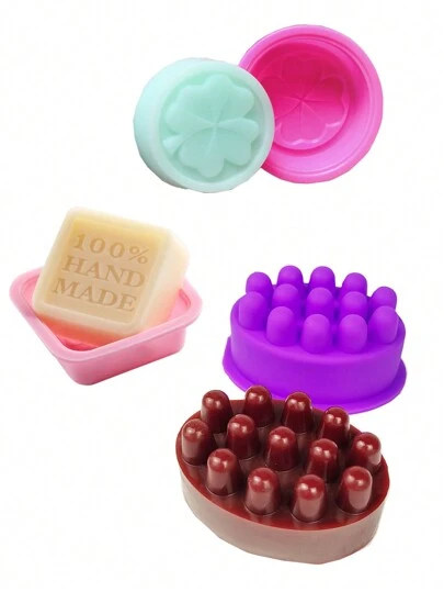 Oval Shaped Massage Soap, Four-Leaf Clover & Square Shaped 'Hand Made' Soap, Candle, Silicone Mold. DIY Round Shape Soap Silicon Mold