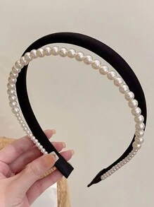 Elegant 1pc Solid Color Thick Faux Pearl Hairband For Women Headband Hair Hoop - Beige - View 16