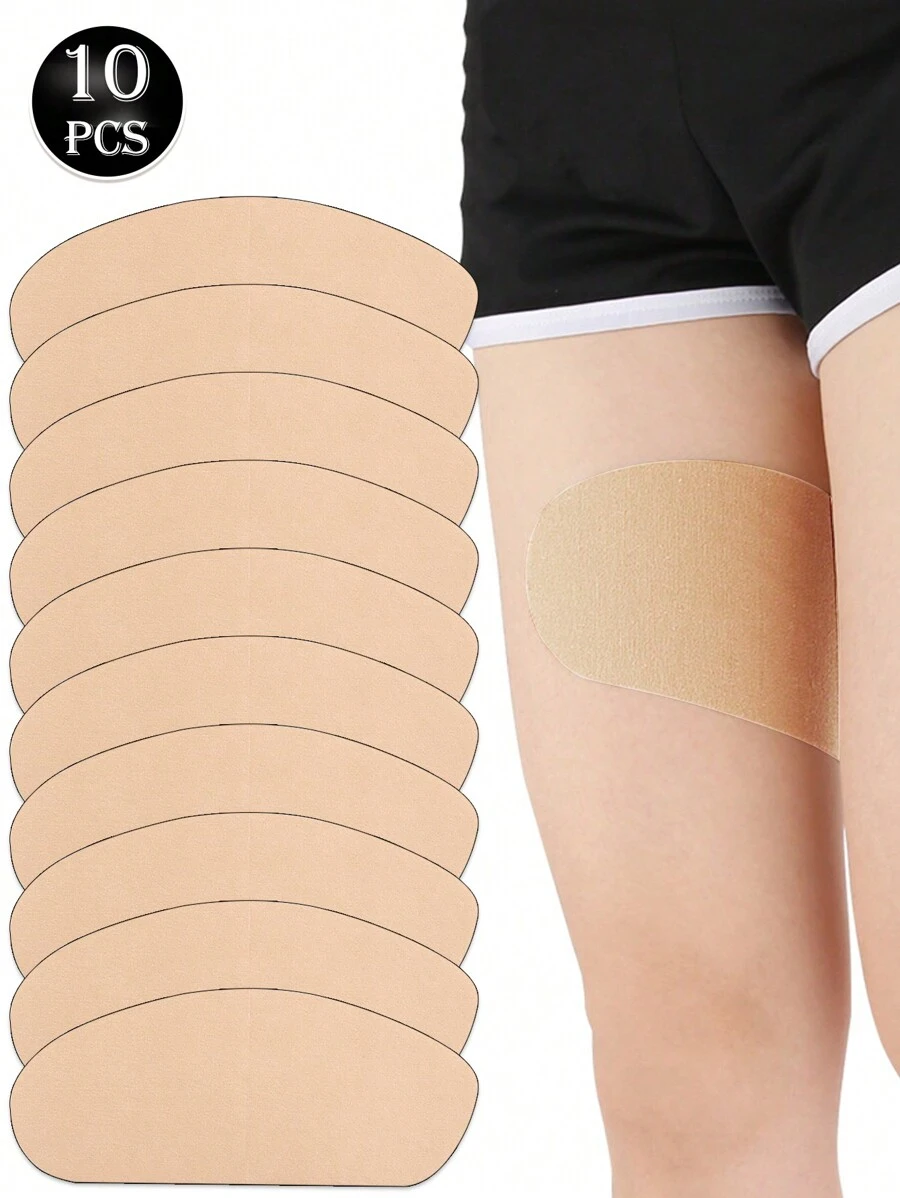 10pcs Plus Size Inner Thigh Anti-Chafing Elastic Leg Sleeve, Anti-Friction Thigh Protector For Men And Women, Anti-Chafing Sticker For Walking, Thigh Friction Prevention, Clear & Invisible, Four-Season Use - Apricot - View 1
