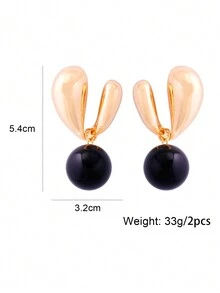 1 par de aretes colgantes de cuentas móviles con textura de metal para mujeres, lindo regalo para citas - Negro - Ver 4