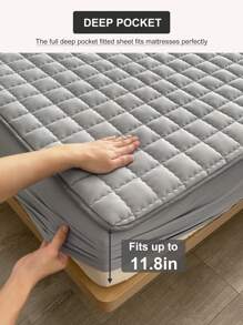 1pc Quilted Fitted Sheet, Bedding, Fitted Sheet, Mattress Cover, Fitted Sheet, Soft & Comfortable Bedroom Bedding, Skin-Friendly Sheet, Full Coverage, Solid Color Mattress Protector, Arched Grid Design, Suitable For Twin, Full, Queen, King Size Beds, Home Textile, Independence Day Bedding, Bedding Gift, Machine Washable - Grey - View 5