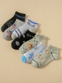 12對隨機圖案男童襪子，以卡通恐龍，汽車，帆船，鯊魚為特色；適合作為禮物贈送和日常穿著 - 彩色 - 查看 4