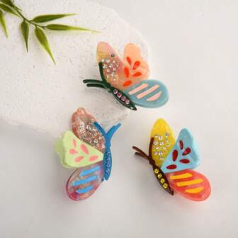 1pc Rhinestone Acrylic Butterfly Hair Claw Clip, Elegant Sweet Half Updo Hair Accessory For Women Hair Clips Hair Jaw Clip Hair Clamps Hair Clutch Hair Catcher Clip Fall Winter Hair Accessories For Women For Vacation Outfits Woman