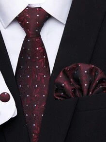 AlanKing 1 set Corbata, Pañuelo de bolsillo y Gemelos para Hombre, Corbata de Lunares de 8cm Adecuada para Festivales, Bodas y Trabajo